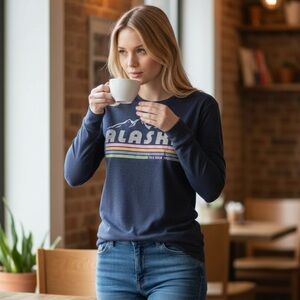 Alaska The Last Frontier Graphic Women's Navy Long Sleeve Top